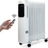 Olsen & Smith 2.5Kw 2500W 11 Fin Portable Electric Slim Oil Filled Radiator Heater with Wheels & Adjustable Temperature Thermostat, White - Packed Direct UK