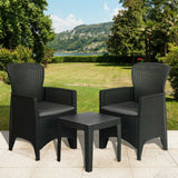 Olsen & Smith 3 Piece 2 Person Weatherproof Rattan Outdoor Garden Lawn Decking Patio Balcony Furniture Set, 2 Chairs and Cushions with 1 Table , Grey