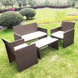 Olsen & Smith 4 Piece Rattan Outdoor Garden Patio Furniture Set - 1x Love Seat Sofa + 2x Chairs + 1x Table (Brown)