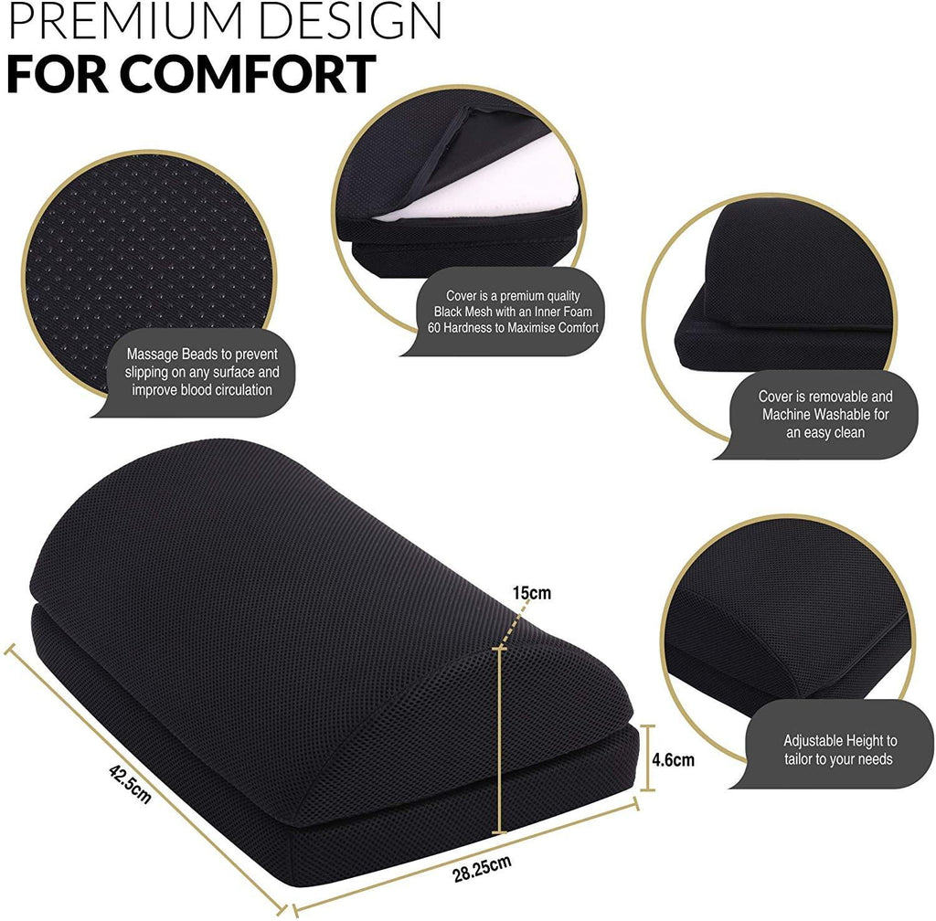 Olsen & Smith Ergonomic Foot Rest Cushion Pillow Pad Under Desk Foam Adjustable Height Footrest for Home Work Office Chair, Non Slip Black - Packed Direct UK