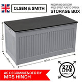 Olsen & Smith Medium 270L Plastic Garden Bench Storage Box - Packed Direct UK
