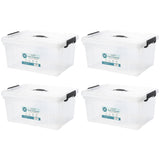 Olsen & Smith Set of 4 Clear 33L Plastic Storage Container Boxes Tubs with Lid , Clip Locked Stackable and Nestable BPA Free , Small , 51 x 39 x 25cm - Packed Direct UK