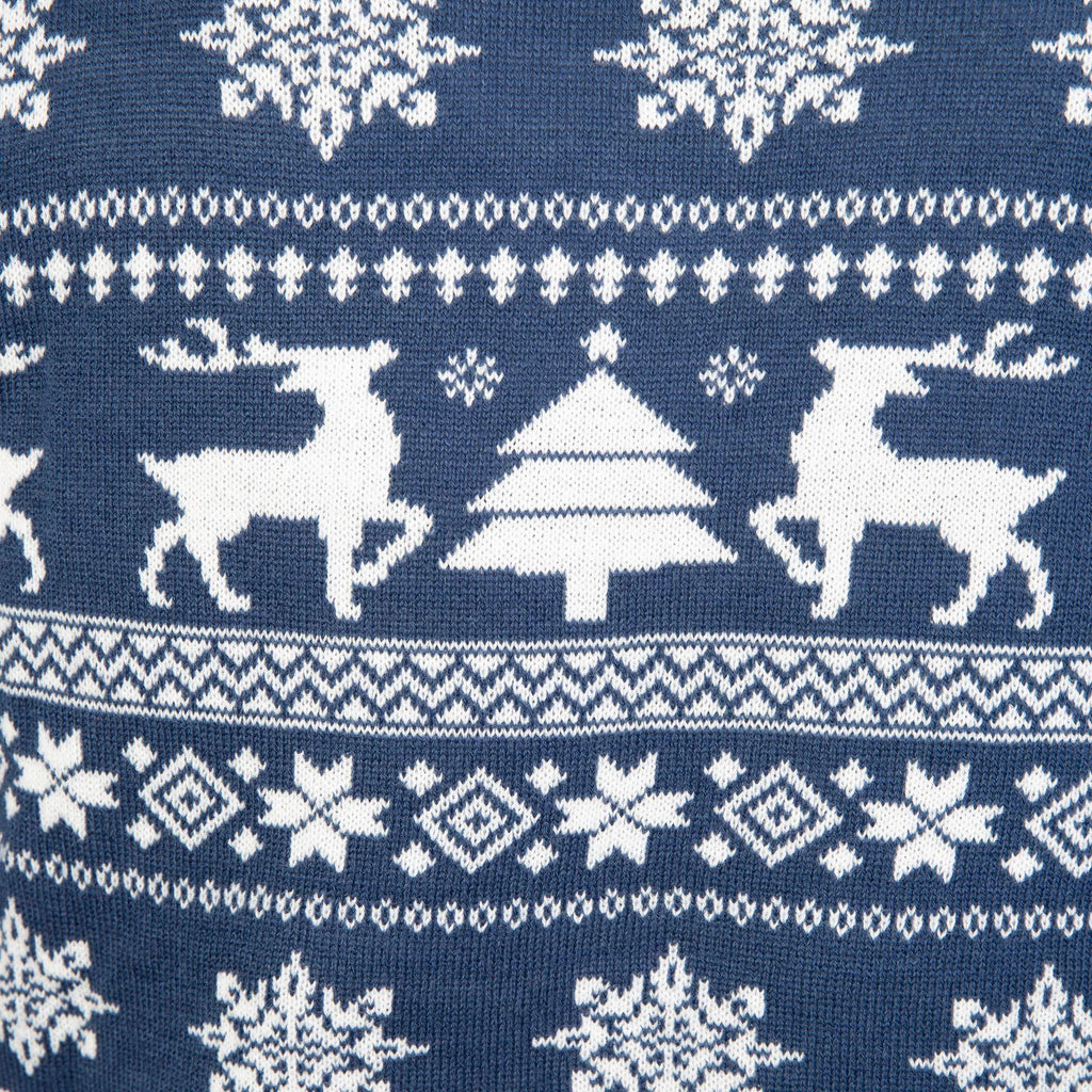 Olsen & Smith Soft Unisex Festive Traditional Reindeer Xmas Tree & Snowflake Xmas Christmas Jumper 100% Acrylic, Navy Blue & White, XS Extra Small - Packed Direct UK