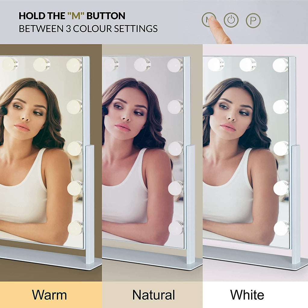Olsen & Smith Tabletop Hollywood Vanity Makeup Mirror with 15 Dimmable LED Bulbs Lights for Dressing Table White - Packed Direct UK