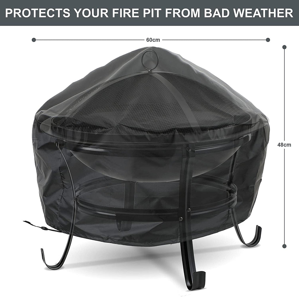 Olsen & Smith Water Resistant Windproof Round Fire Pit Protective Cover 60cm Diameter – Protection from Rain & Wind (60 x 48cm) Black - Packed Direct UK