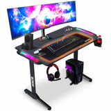 Olsen & Smith Xtreme 100cm Premium Carbon Fibre Effect Gaming Desk with Wireless Charger, LED Lights, Mouse Pad, Cable Organizer, Headset Hook & Drinks Cup Holder Black