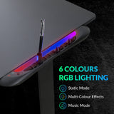 Olsen & Smith Xtreme Carbon Fibre Effect RGB PC Computer Gaming Desk with LED Lights, Controller Storage, Mouse Pad Headset Hook & Drinks Cup Holder Black - Packed Direct UK
