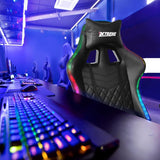 O&S XTREME Engage Premium Gaming Chair with Bluetooth Speakers & RGB LED Lights PC Computer Recliner Swivel Gamer Chair Detachable Padded Headrest Lumbar Support Cushion & Footrest Black - Packed Direct UK