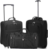 Roll over image to zoom in 5 Cities Hand Luggage Cabin Bundle Sets, Trolley Bags, Holdall Duffle Bag and Travel Trolley Backpack 2 & 3 Piece Sets for Easyjet/Ryanair! Trolley/Fold/Holdall Black - Packed Direct UK