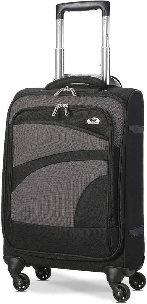Roll over image to zoom in Aerolite Lightweight 55cm 4 Wheel Travel Carry On Hand Cabin Luggage Suitcase Approved for easyJet British Airways Ryanair and More, Black Grey - Packed Direct UK