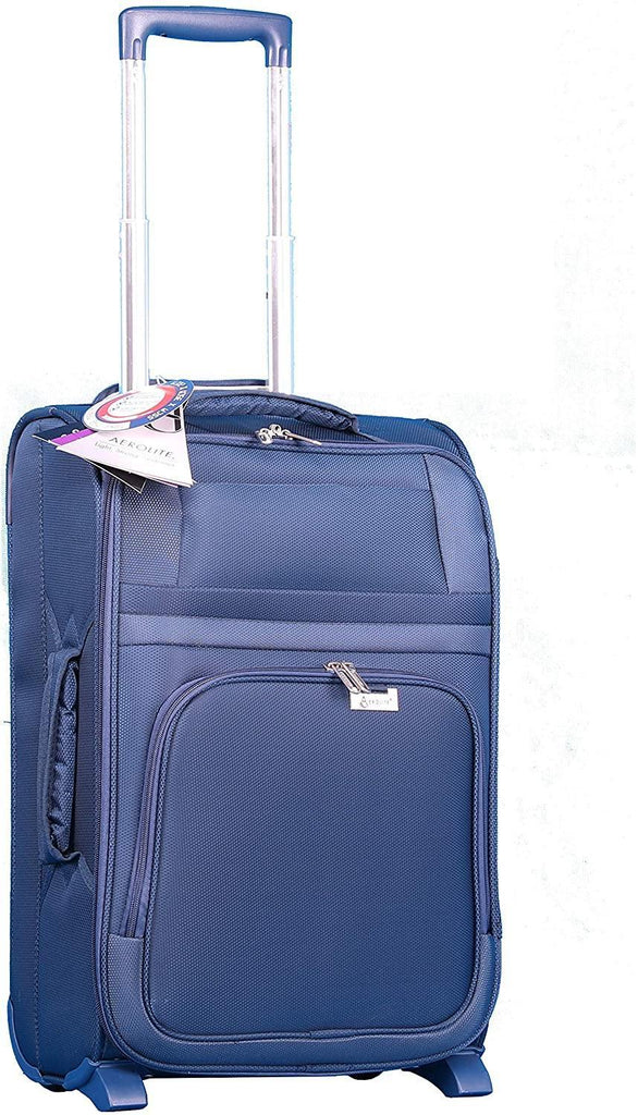 Roll over image to zoom in Aerolite Ultra Lightweight 2 Wheel Travel Trolley Carry On Hand Cabin Luggage Suitcase, Approved for Ryanair, easyJet, British Airways, Flybe, Wizz Air and Many More, Navy Blue - Packed Direct UK