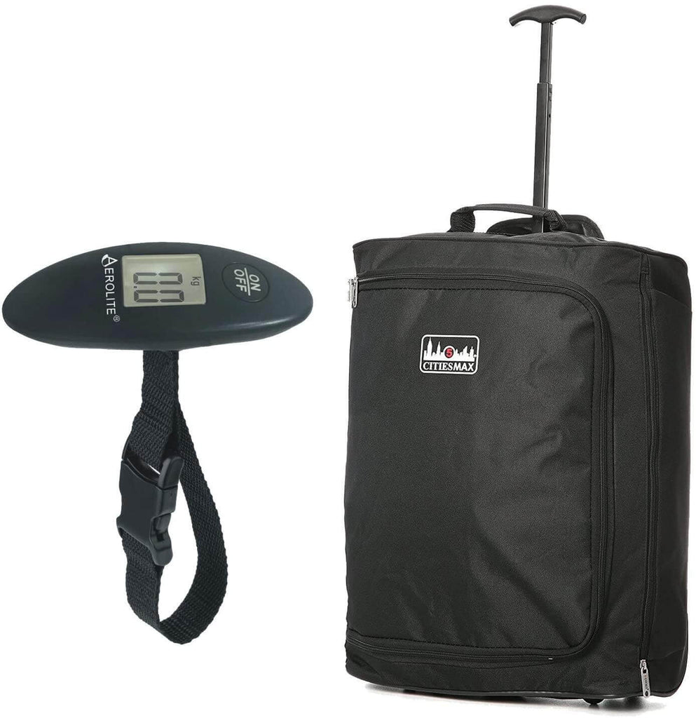 Ryanair 55x40x20cm Trolley Bag & Luggage Scales (Black + Scale) - Packed Direct UK