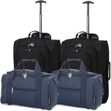 Set of 2 Hand Luggage Set Including Ryanair Cabin Approved 55x40x20cm Trolley Bag & 40x20x25 Ryanair Maximum Holdall Under Seat Flight Bag (Black X 2 + Navy X 2) - Packed Direct UK