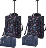 Set of 4 Hand Luggage Set Including 2X Ryanair Cabin Approved 55x40x20cm Trolley Bags & 2X Second 35x20x20 Holdall Bags - Carry On Both Items with Priority Boarding! (Cities + Black) - Packed Direct UK