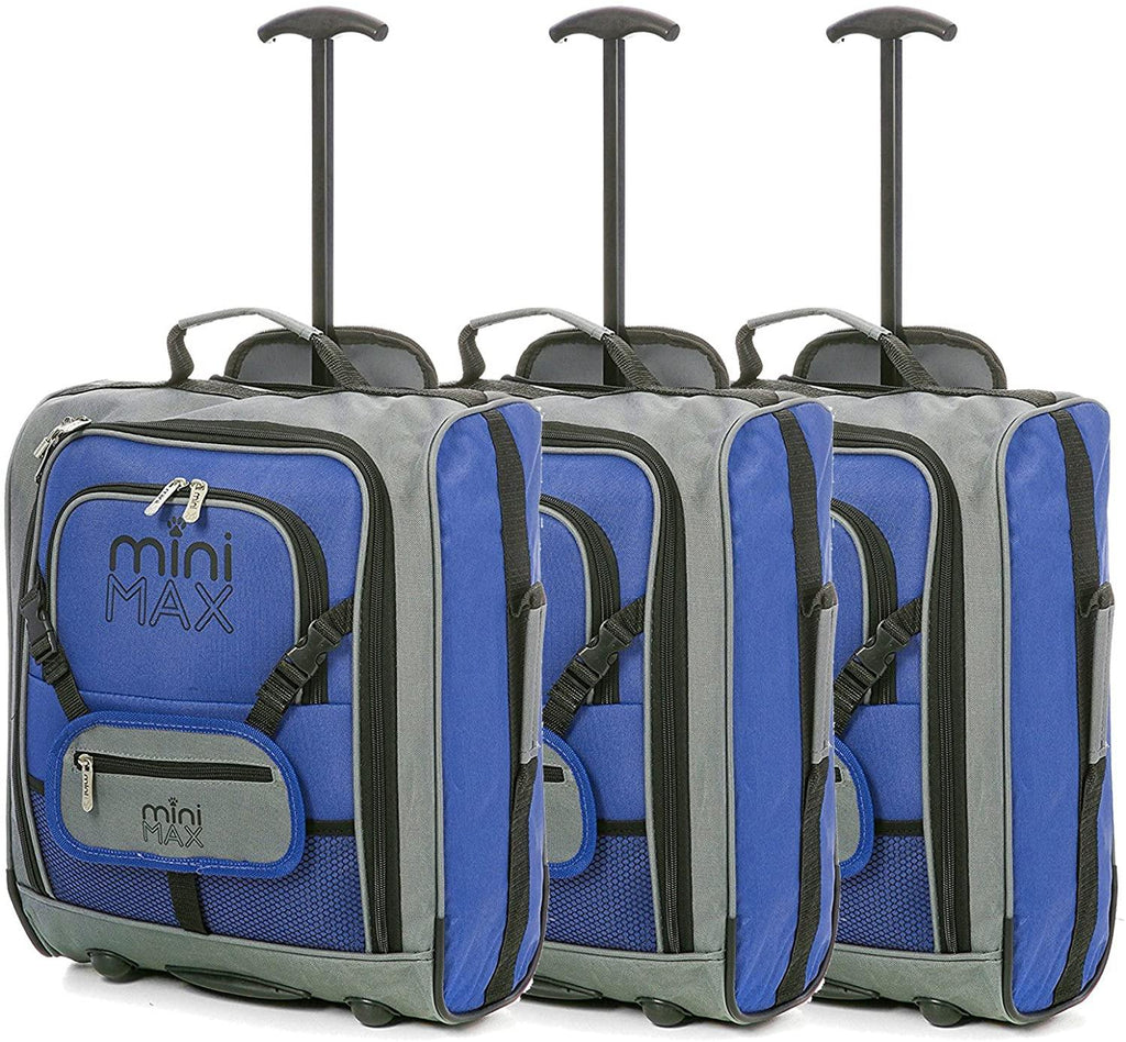 Sets of MiniMAX Childrens/Kids Luggage Carry On Trolley Suitcase with Backpack and Pouch for Your Favourite Doll/Action Figure/Bear (Blue x 3) - Packed Direct UK