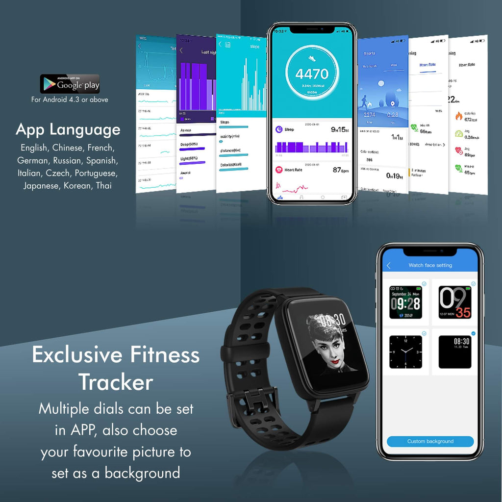 Smart Activity Fitness Sports Tracker Watch for Men & Women Android with Built In Heart Rate Monitor Sleep Tracker IP68 Waterproof - Packed Direct UK