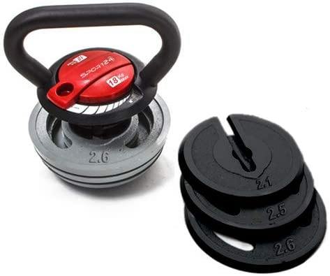 Sport24 Adjustable Cast Iron Kettlebell - Free Weights Kettlebells Set for Arms Legs Core Muscle Exercise Fitness Body Building & Strength Weight Training Home or Gym Workout 5kg 10kg 12kg 18kg - Packed Direct UK