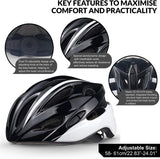SPORT24 Lightweight Bike Cycle Helmet Road Bike Cycling Safety Helmet for Men Women (Fits Head Sizes 58-61cm) Black White - Packed Direct UK