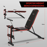SPORT24 New And Improved 2021 Weight Bench Adjustable, Full Body Exercise Folding Fitness Workout Bench with 6 Positions, Exercise Bench for Weight Lifting & Sit Up Abdominal Supine Board Flat Home Gym - Packed Direct UK