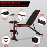 SPORT24 New And Improved 2021 Weight Bench Adjustable, Full Body Exercise Folding Fitness Workout Bench with 6 Positions, Exercise Bench for Weight Lifting & Sit Up Abdominal Supine Board Flat Home Gym - Packed Direct UK