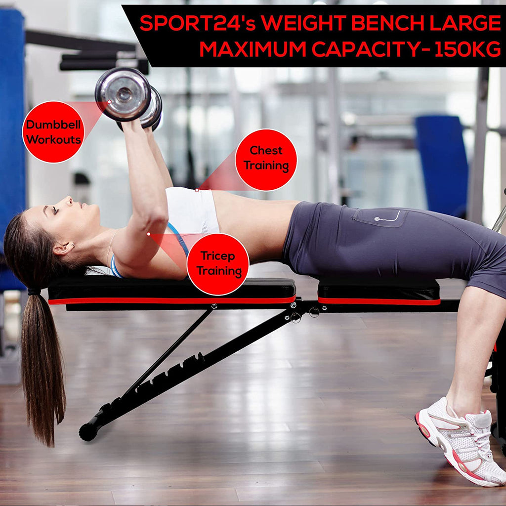 SPORT24 New And Improved 2021 Weight Bench Adjustable, Full Body Exercise Folding Fitness Workout Bench with 6 Positions, Exercise Bench for Weight Lifting & Sit Up Abdominal Supine Board Flat Home Gym - Packed Direct UK