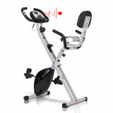 SPORT24 New Improved Foldable Upright Exercise Bike Trainer 2023 with Integrated LCD Display, Heart Rate Sensors, 8 Resistance Levels, Phone and Water Bottle Holder for Indoor Home Fitness Equipment