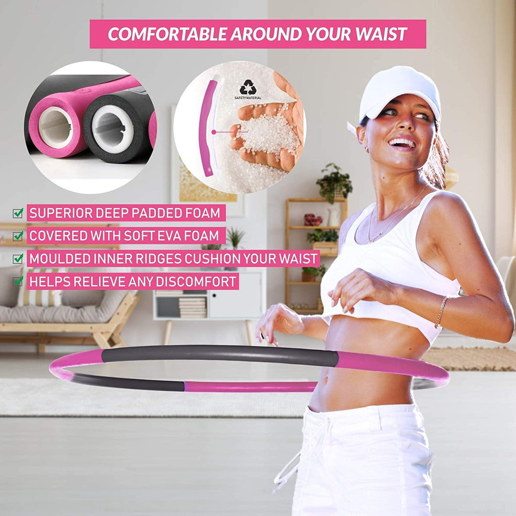 Sport24 Weighted Gym Hula Hoop Fitness Exercise Ring Wave Weighted 0.9KG Soft & Adjustable Kids/Adult 72-95cm Gift for Youth Adults Ladies with Skipping Rope and Measuring Tape, Towel + Bottle - Packed Direct UK