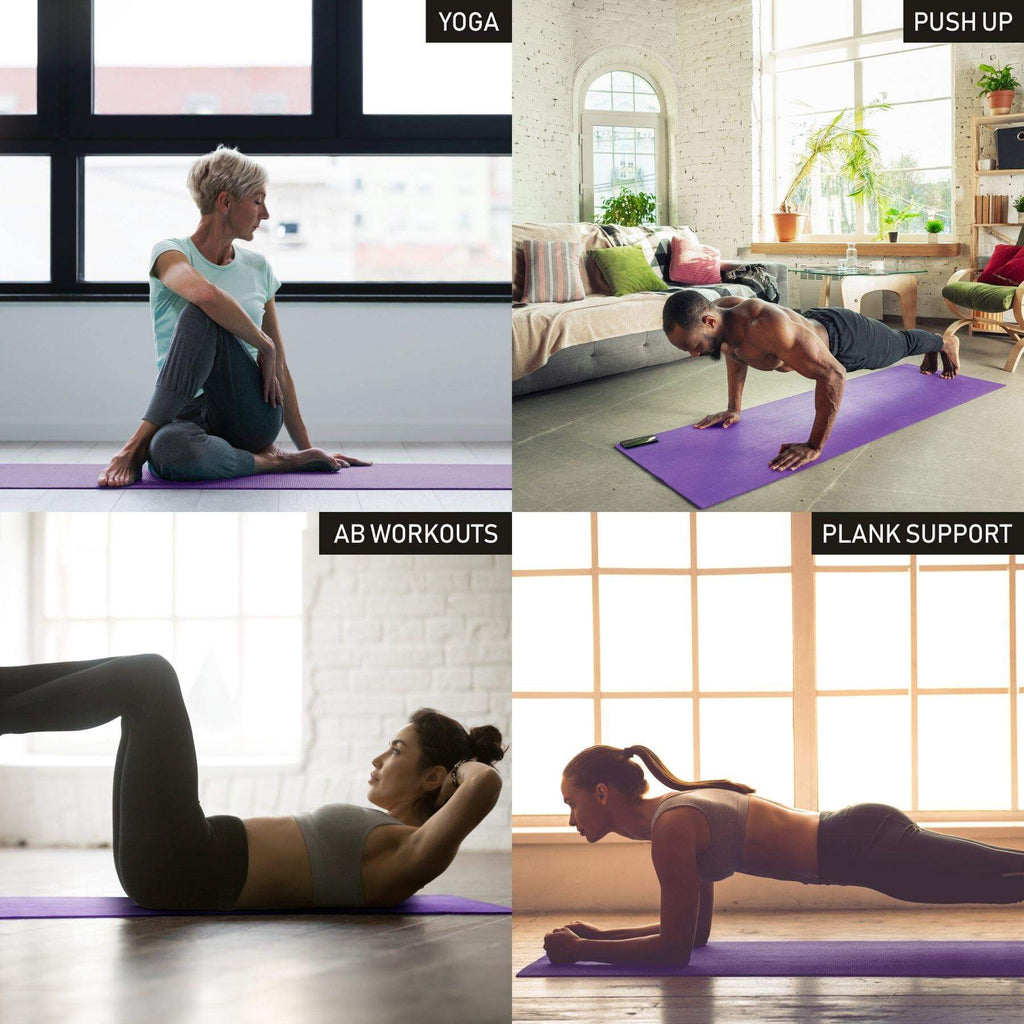 Sport24 Yoga Mat NBR Non-slip Multipurpose- Pilates, Ab workouts, Stretching, Push ups, Gymnastics- 183cm X 62cm X 1cm with Carry Strap- Men/Women - Packed Direct UK