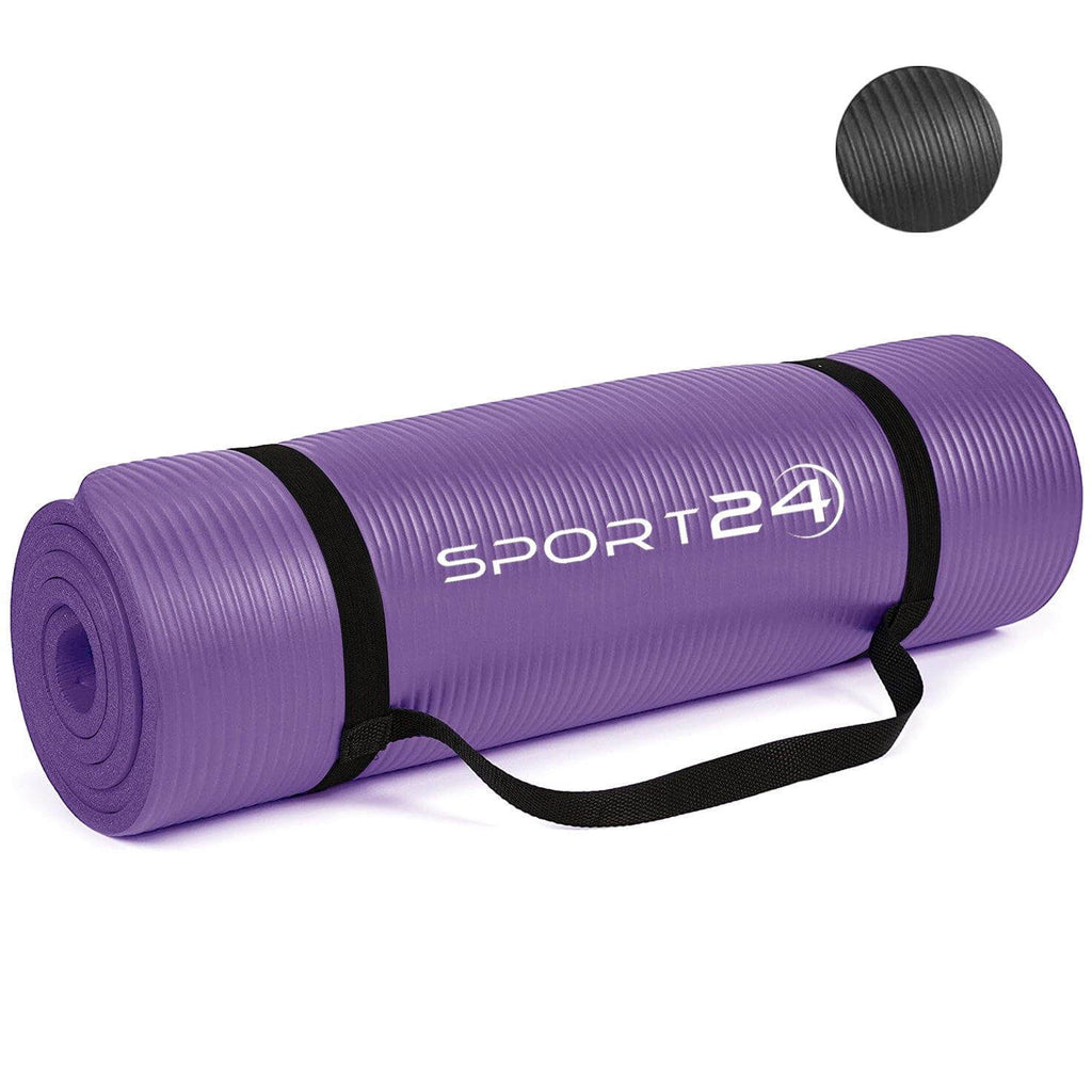Sport24 Yoga Mat NBR Non-slip Multipurpose- Pilates, Ab workouts, Stretching, Push ups, Gymnastics- 183cm X 62cm X 1cm with Carry Strap- Men/Women - Packed Direct UK