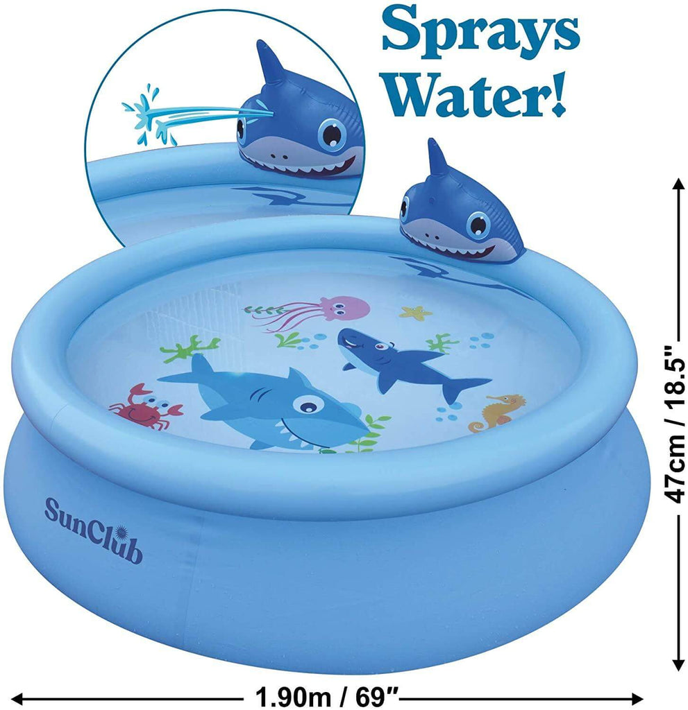 Sun Club Large 75in Water Spraying 3D Shark Inflatable Round Circular Fun Novelty Kids Children’s Paddling Pool Blue White - Packed Direct UK