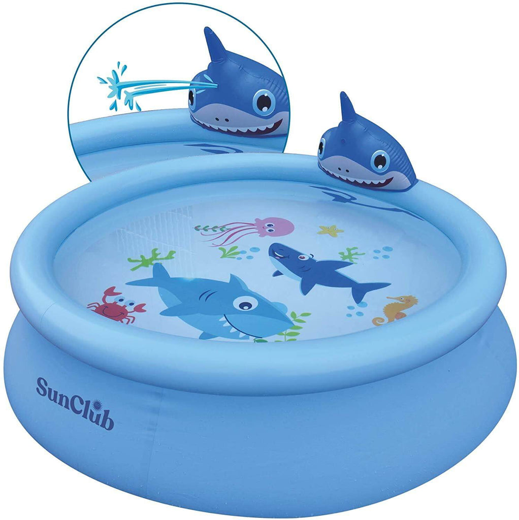 Sun Club Large 75in Water Spraying 3D Shark Inflatable Round Circular Fun Novelty Kids Children’s Paddling Pool Blue White - Packed Direct UK