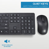 Wireless Compact Keyboard and Mouse Combo Set for Windows PC, 12 Multimedia & Shortcut Keys, Quiet Operation, Splashproof, QWERTY UK Layout - Black - Packed Direct UK